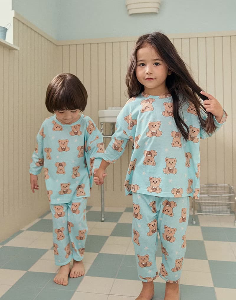 水藍星星小熊-【寬鬆】植纖衣長袖韓國童裝-K60409