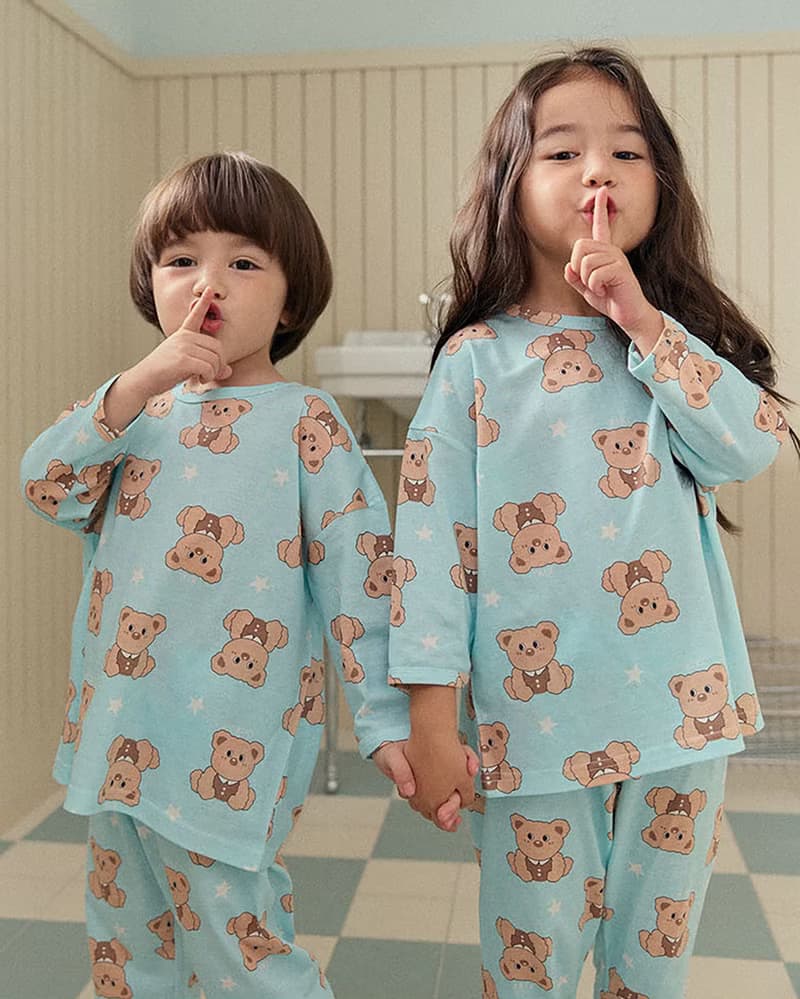 水藍星星小熊-【寬鬆】植纖衣長袖韓國童裝-K60409