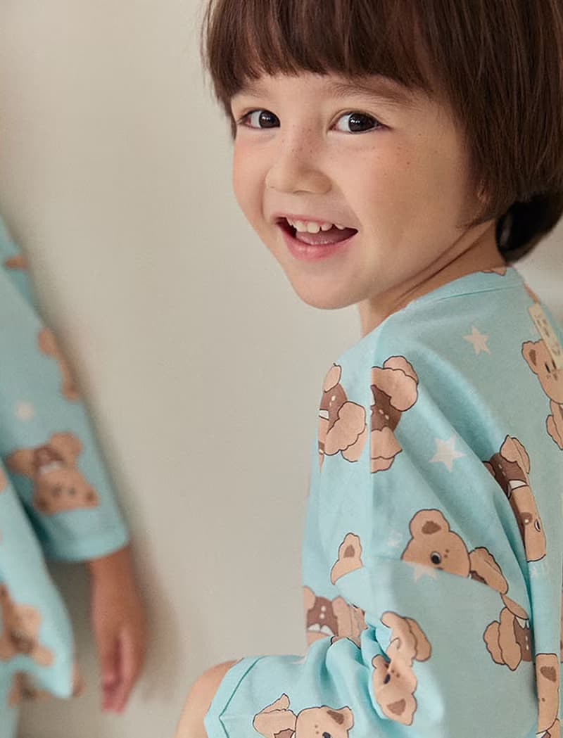 水藍星星小熊-【寬鬆】植纖衣長袖韓國童裝-K60409