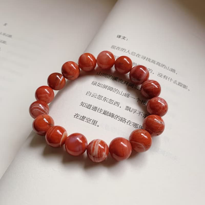錦繡緣。天然南紅瑪瑙11mm手鏈 納福 闢邪 復古 文藝 平安 禮物
