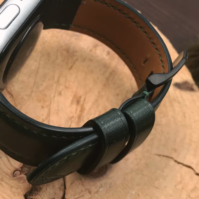 【AppleWatch錶帶】綠色小牛皮/法國防汗皮/真皮皮革