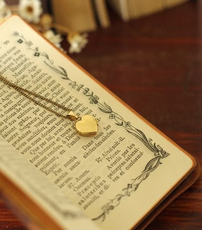 古董375 9K金愛心雕花項鍊LOCKET 純銀鍊身 N656