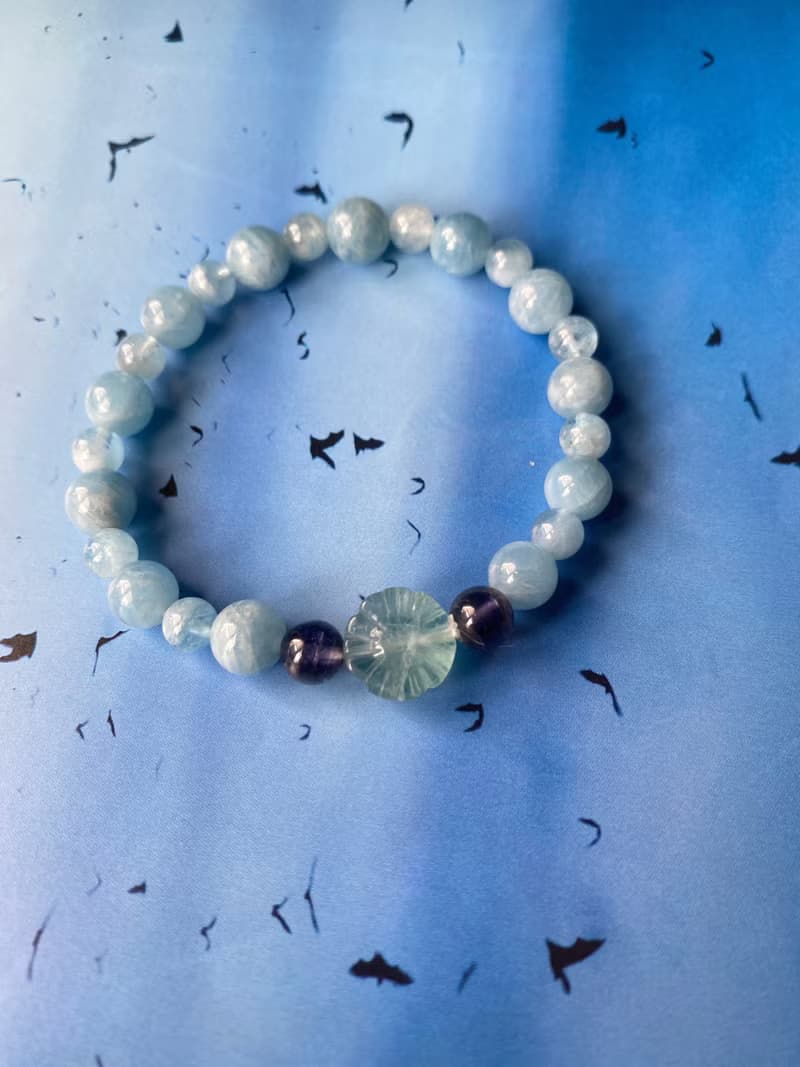 海藍寶堇青石螢石小花朵手鍊手串