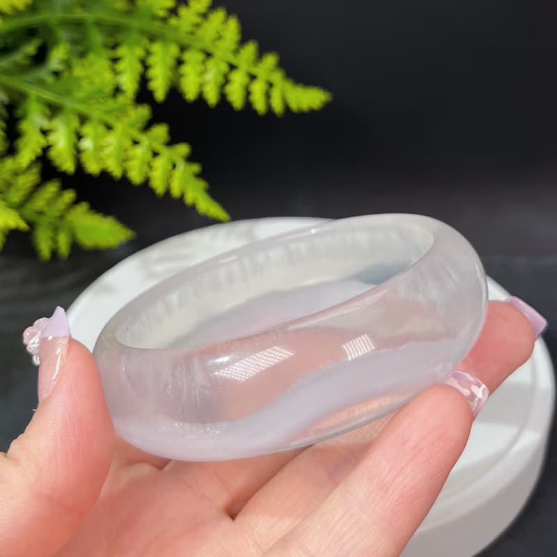 獨特玻璃體淺紫色螢石手鐲64MM 冰透聚寶盆水晶手環 增強親和力