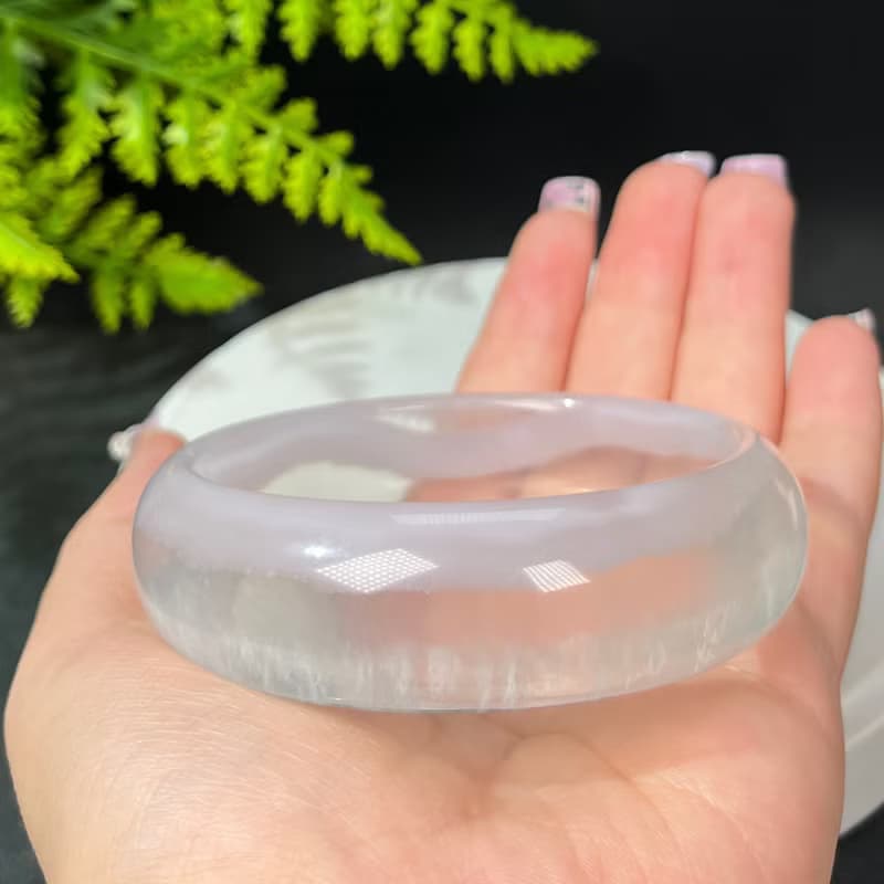 獨特玻璃體淺紫色螢石手鐲64MM 冰透聚寶盆水晶手環 增強親和力