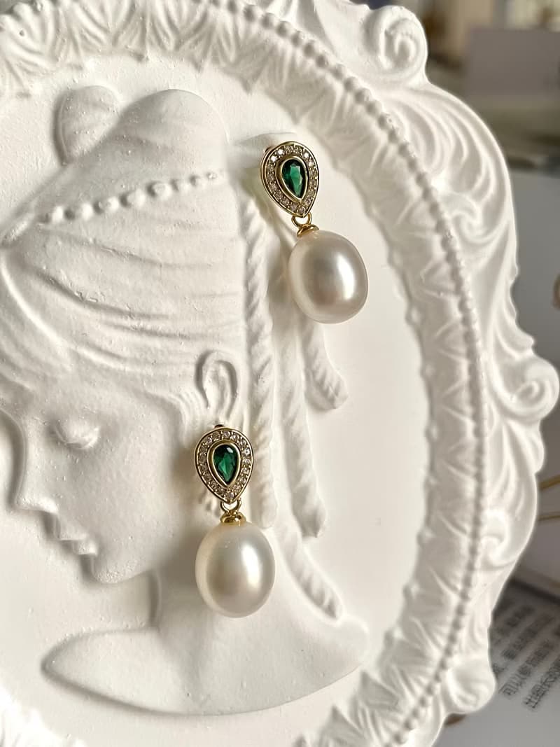 天然淡水珍珠 S925銀款 鋯石 鑲嵌 耳飾