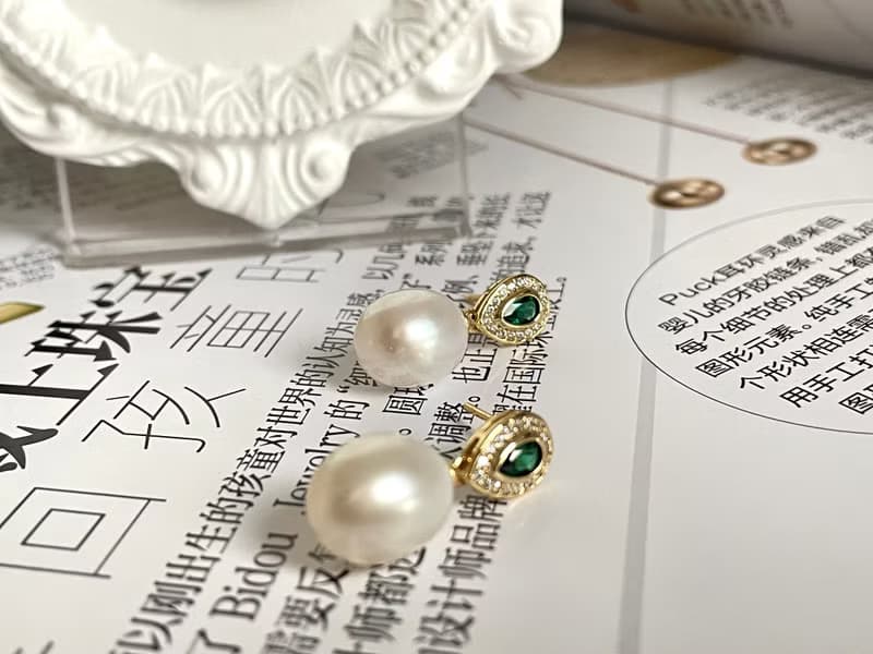 天然淡水珍珠 S925銀款 鋯石 鑲嵌 耳飾