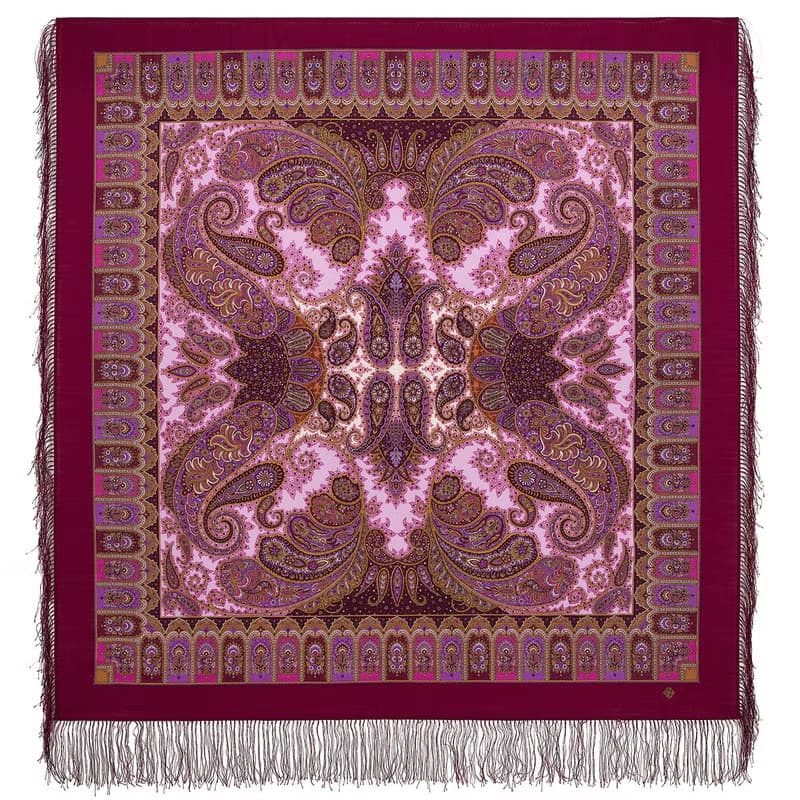 Pavlovo Posad Russian Shawl 100% Wool Scarf 125x125 cm Wrap Silk Fringe 1344-6