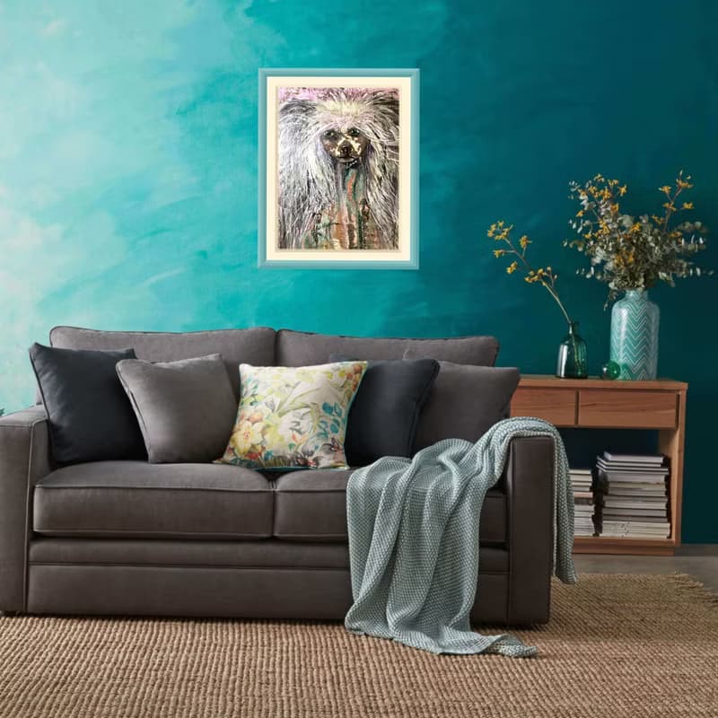 Chinese crested dog original mix media painting
