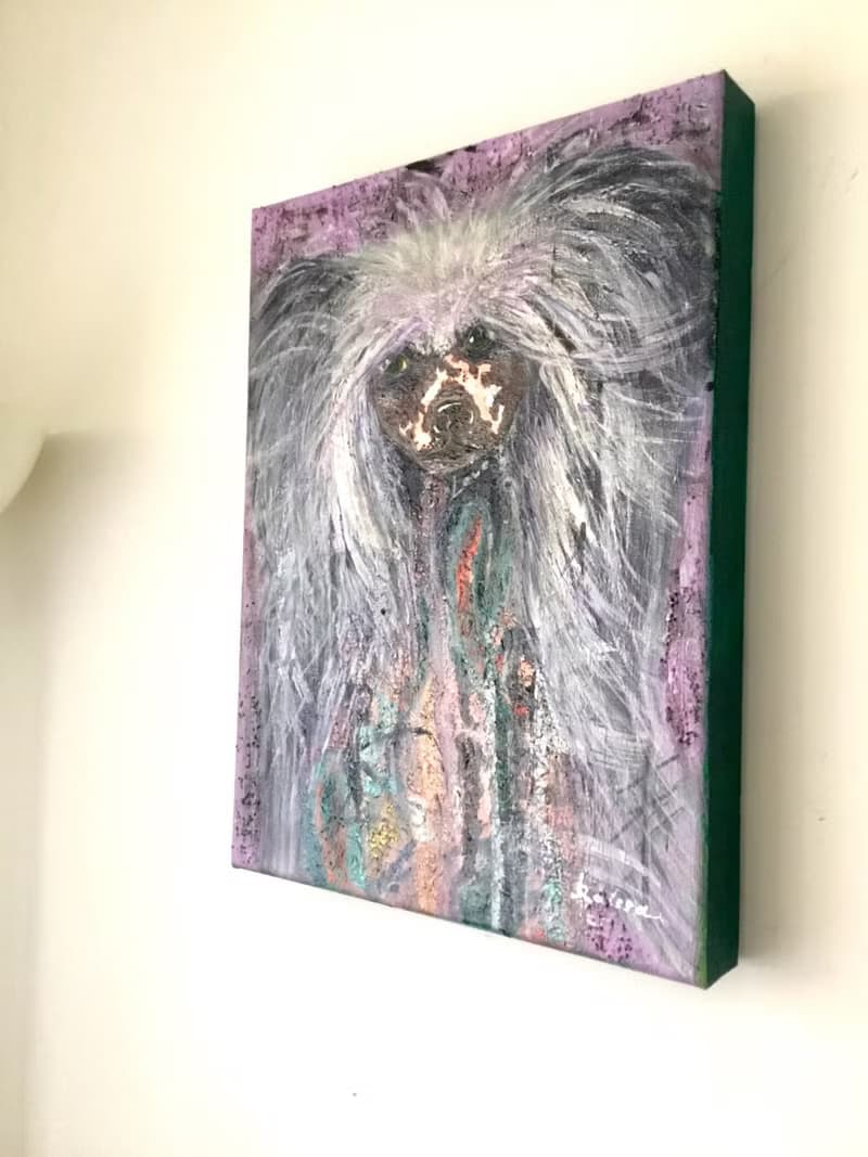 Chinese crested dog original mix media painting