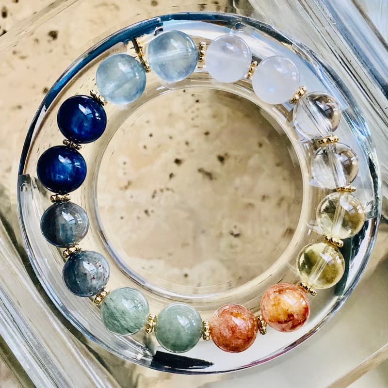 ITS-B661【聚寶盆・月光石綠髮晶海藍寶黃晶】天然石水晶手鍊手環