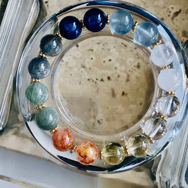 ITS-B661【聚寶盆・月光石綠髮晶海藍寶黃晶】天然石水晶手鍊手環