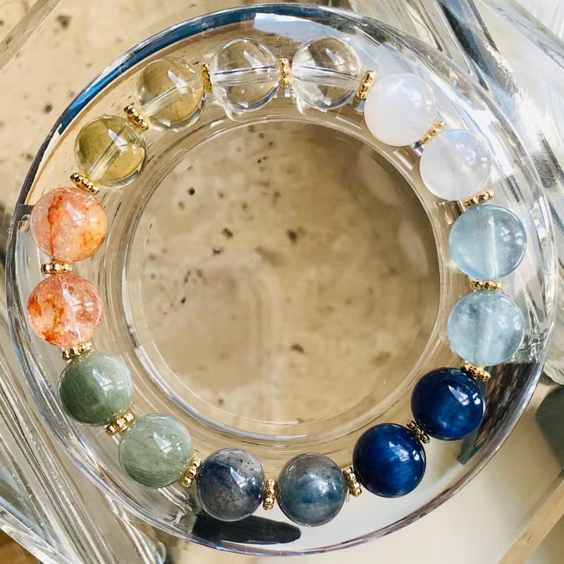 ITS-B661【聚寶盆・月光石綠髮晶海藍寶黃晶】天然石水晶手鍊手環