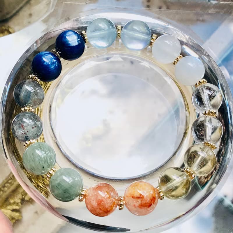 ITS-B661【聚寶盆・月光石綠髮晶海藍寶黃晶】天然石水晶手鍊手環