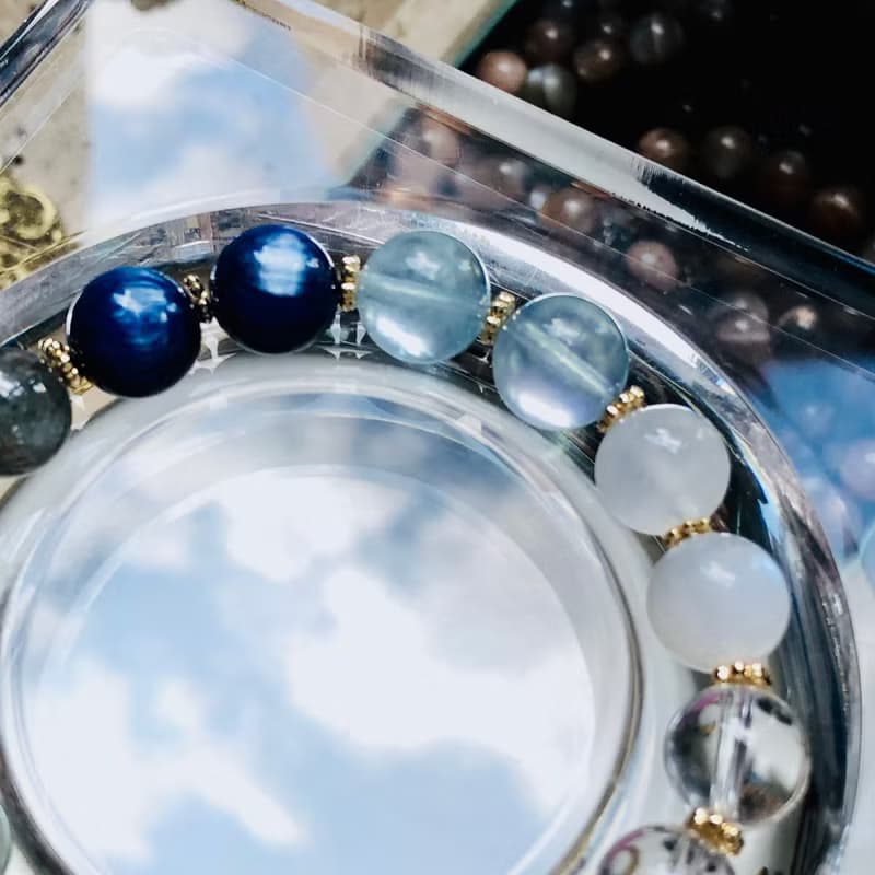 ITS-B661【聚寶盆・月光石綠髮晶海藍寶黃晶】天然石水晶手鍊手環