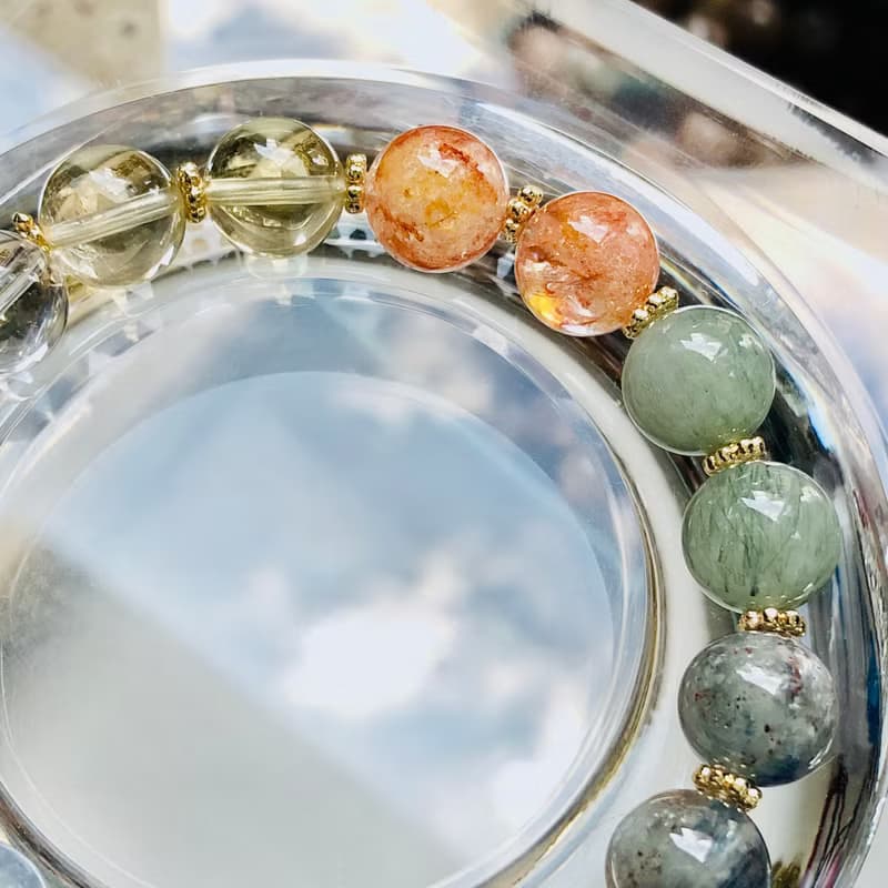 ITS-B661【聚寶盆・月光石綠髮晶海藍寶黃晶】天然石水晶手鍊手環