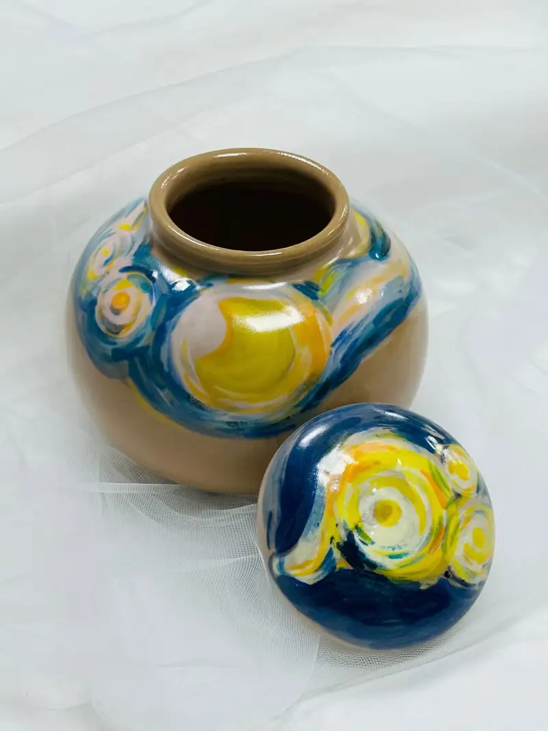 梵谷星空星夜 純手工製作繪製 陶瓷茶倉 茶葉罐