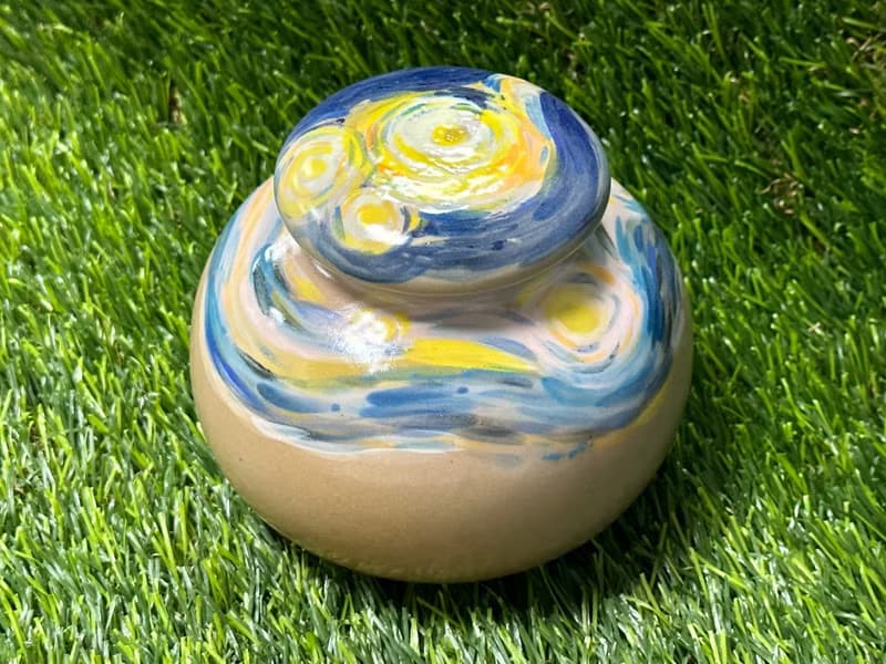 梵谷星空星夜 純手工製作繪製 陶瓷茶倉 茶葉罐