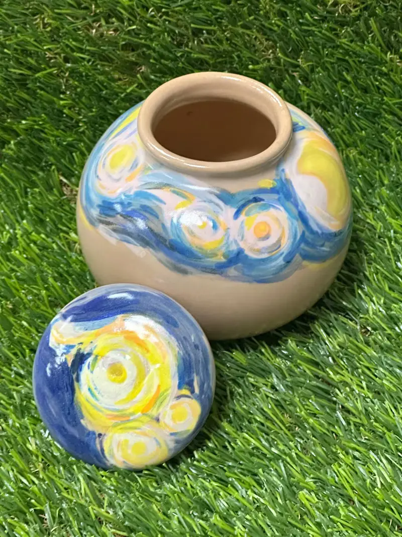 梵谷星空星夜 純手工製作繪製 陶瓷茶倉 茶葉罐