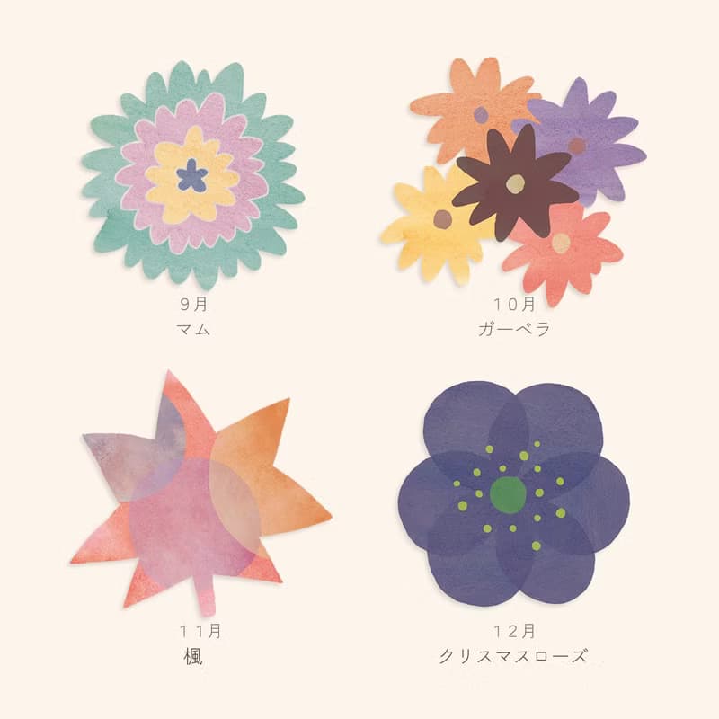 お花のかたちのカレンダー2026 // 選べる始まりの月 //