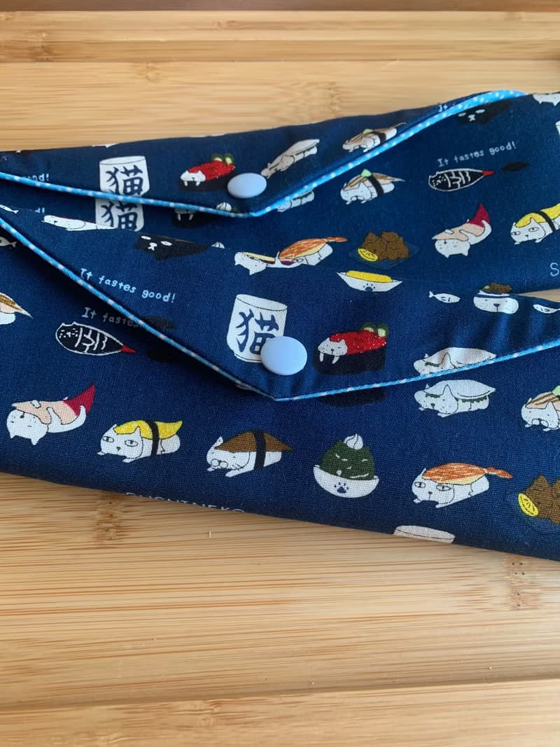 文青風環保筷袋  美味定食 沈靜藍 手作餐具袋.交換禮物.