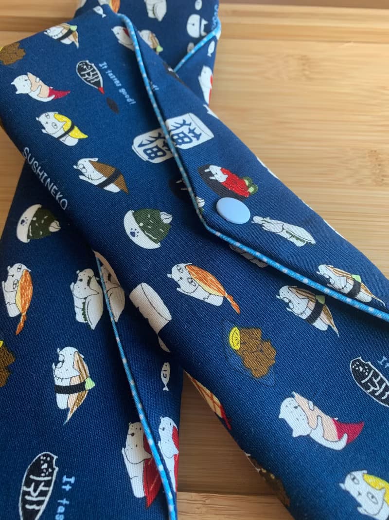 文青風環保筷袋  美味定食 沈靜藍 手作餐具袋.交換禮物.