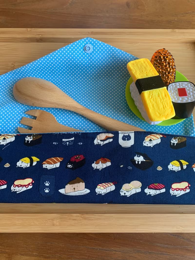 文青風環保筷袋  美味定食 沈靜藍 手作餐具袋.交換禮物.