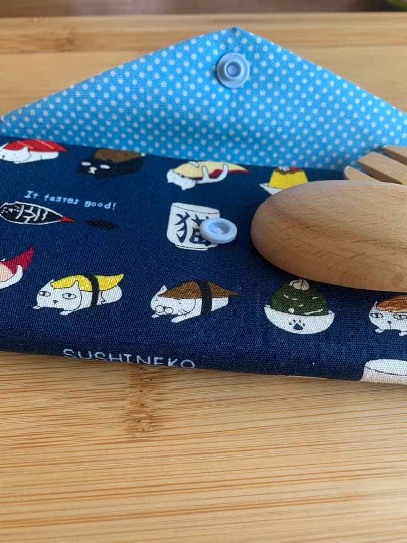 文青風環保筷袋  美味定食 沈靜藍 手作餐具袋.交換禮物.