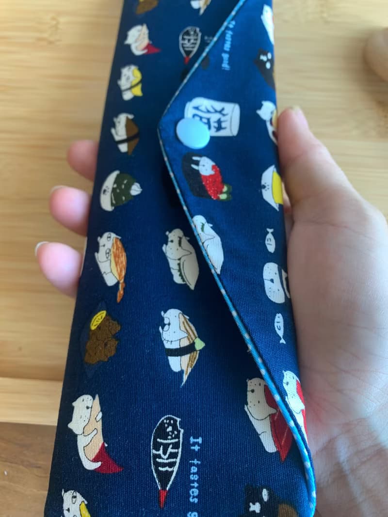 文青風環保筷袋  美味定食 沈靜藍 手作餐具袋.交換禮物.