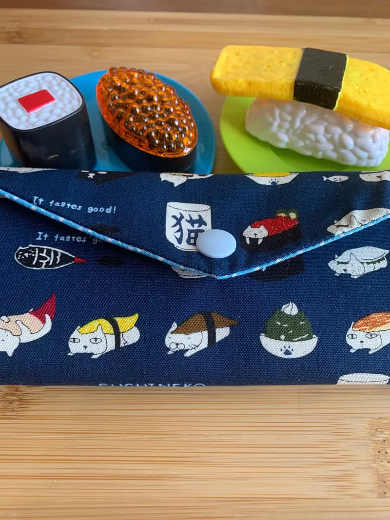 文青風環保筷袋  美味定食 沈靜藍 手作餐具袋.交換禮物.