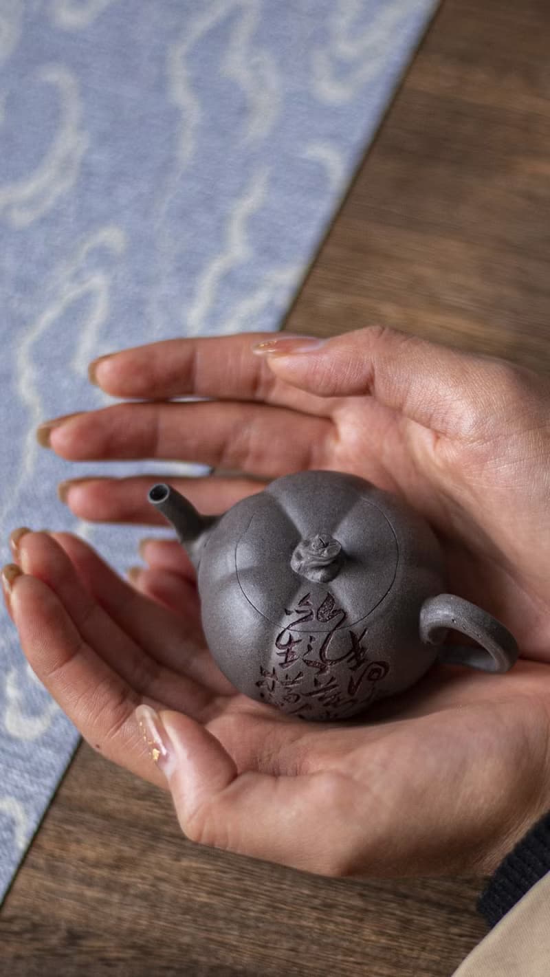 送禮紫砂壺茶壺小南瓜 草书款 极品青灰料 全手工制作 65CC高端茶