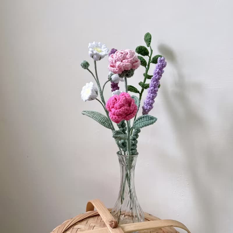 手工針織花【薔薇鈴蘭】針織花 儀式感 生活 擺設 花束 七夕