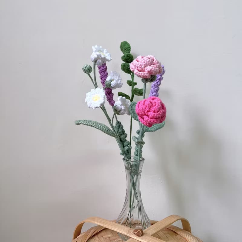 手工針織花【薔薇鈴蘭】針織花 儀式感 生活 擺設 花束 七夕