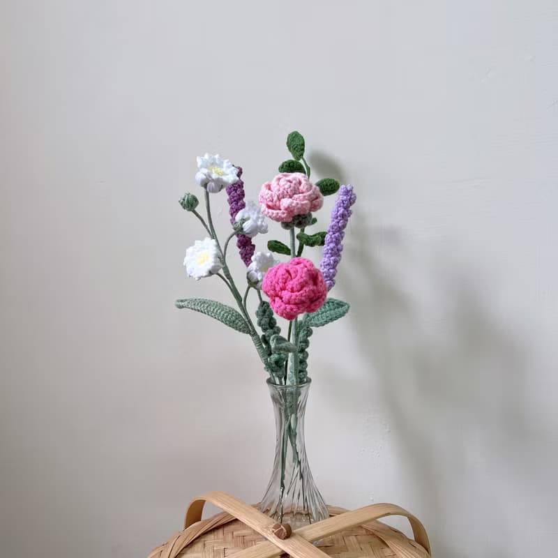 手工針織花【薔薇鈴蘭】針織花 儀式感 生活 擺設 花束 七夕