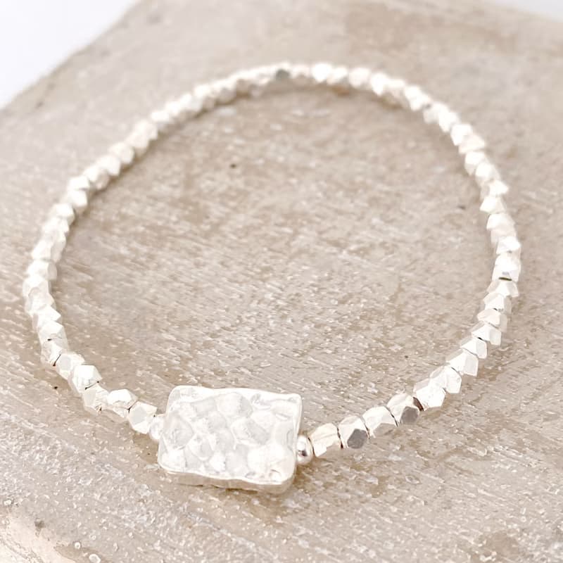 純銀 簡約方型 S925  銀珠手鍊