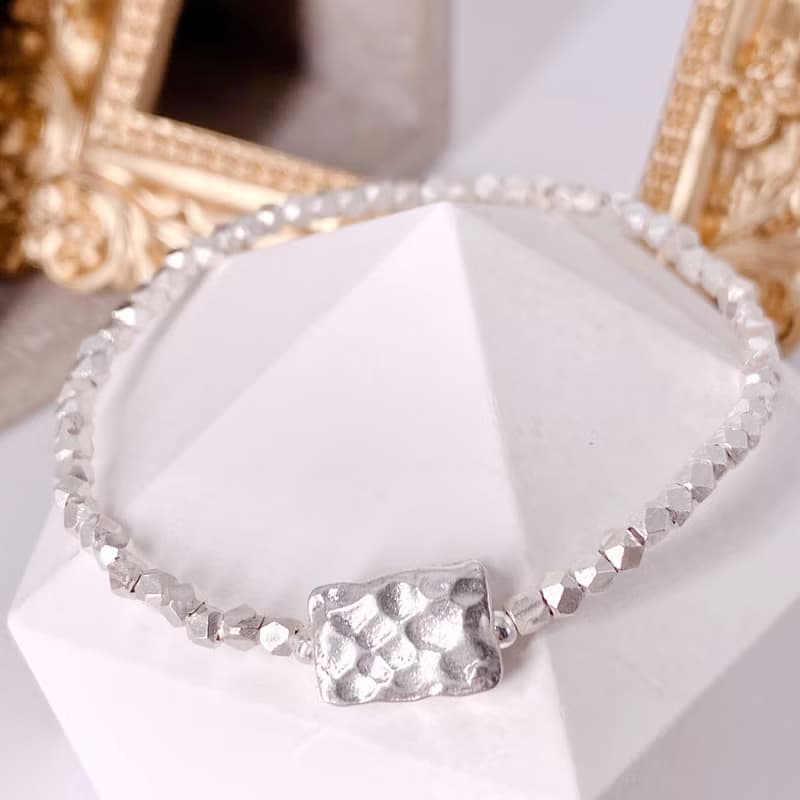 純銀 簡約方型 S925  銀珠手鍊