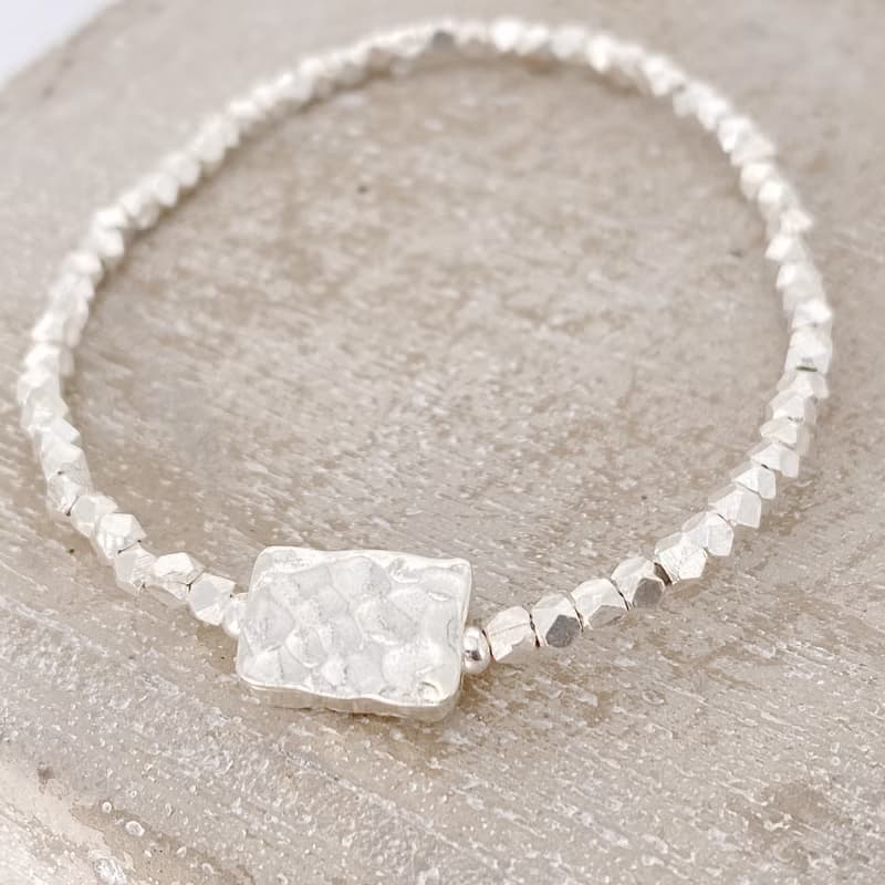 純銀 簡約方型 S925  銀珠手鍊