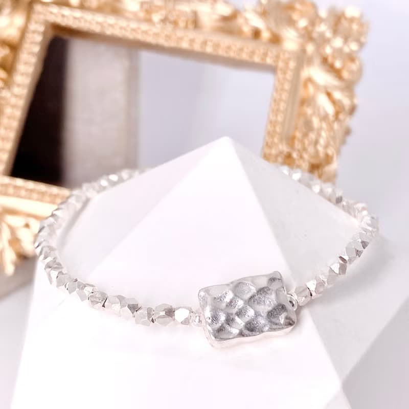 純銀 簡約方型 S925  銀珠手鍊