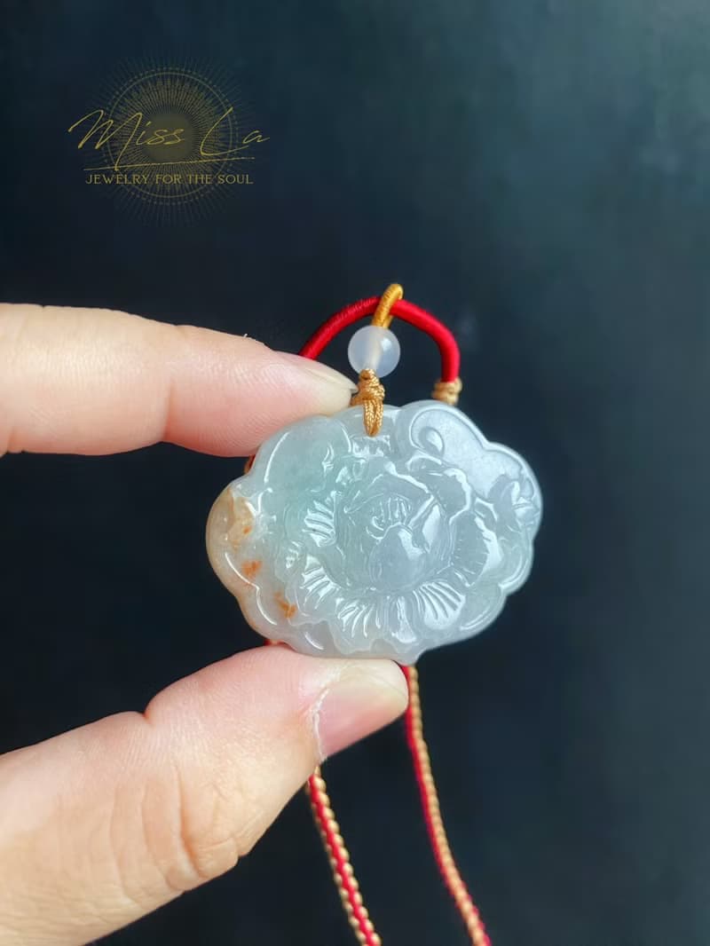 天然緬甸玉 翡翠 紅翡 牡丹花 吊墜 花開富貴 禮物 項鍊 花中之王