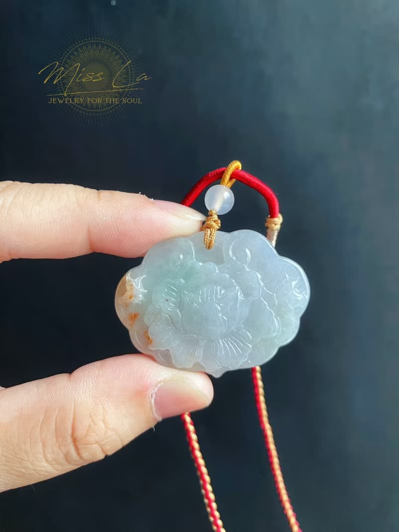 天然緬甸玉 翡翠 紅翡 牡丹花 吊墜 花開富貴 禮物 項鍊 花中之王
