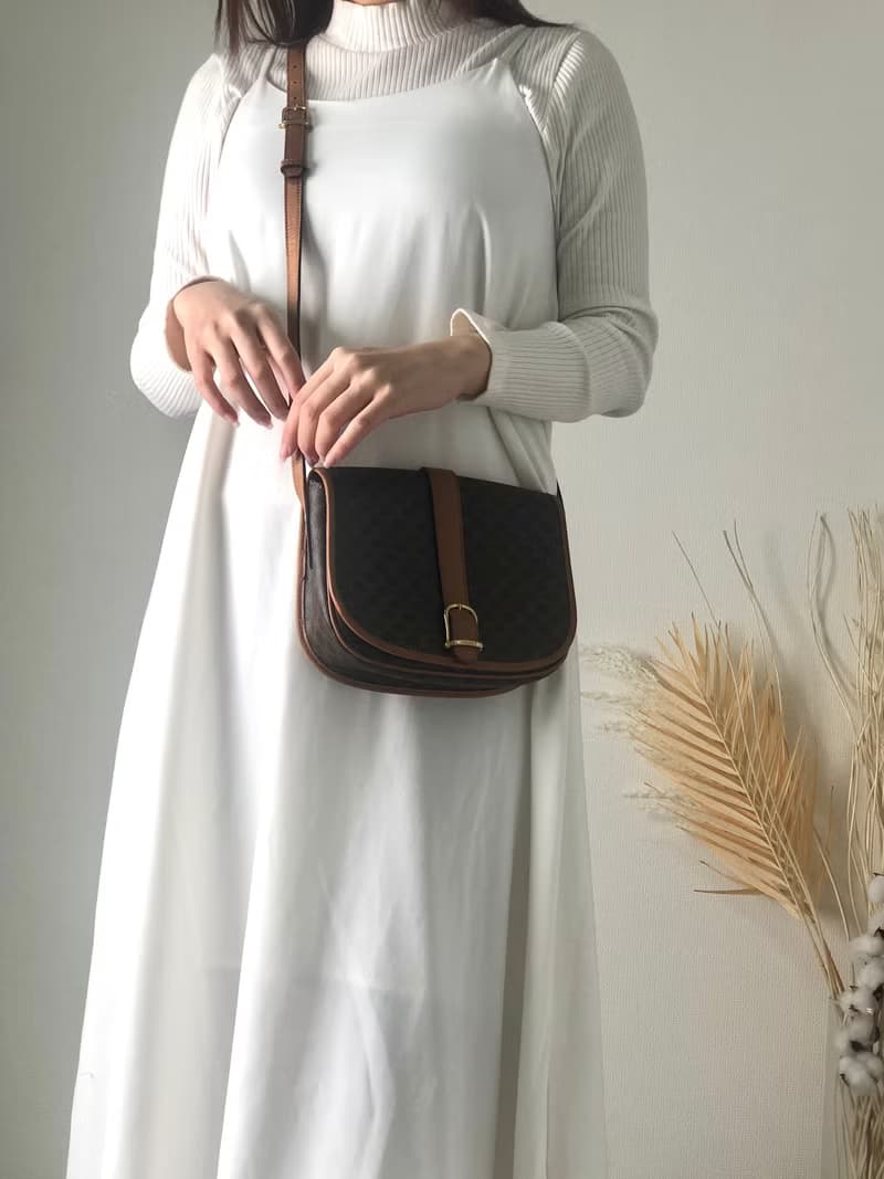 【 日本直送　名牌中古包 】CELINE セリーヌ マカダム フロントベルト レザー クロスボディ ショルダーバッグ ブラウン vintage t8ezp8