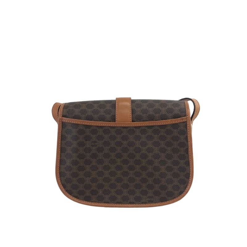 【 日本直送　名牌中古包 】CELINE セリーヌ マカダム フロントベルト レザー クロスボディ ショルダーバッグ ブラウン vintage t8ezp8