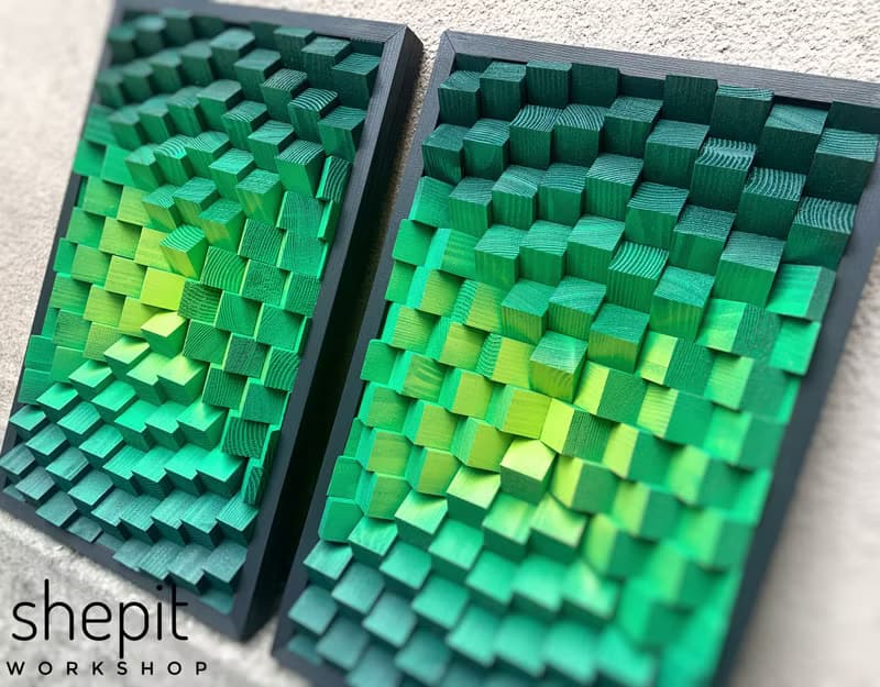 Set of 2 Artwork - 3D Wood Wall Art - Acoustic Panels - Green Decor - Music Room