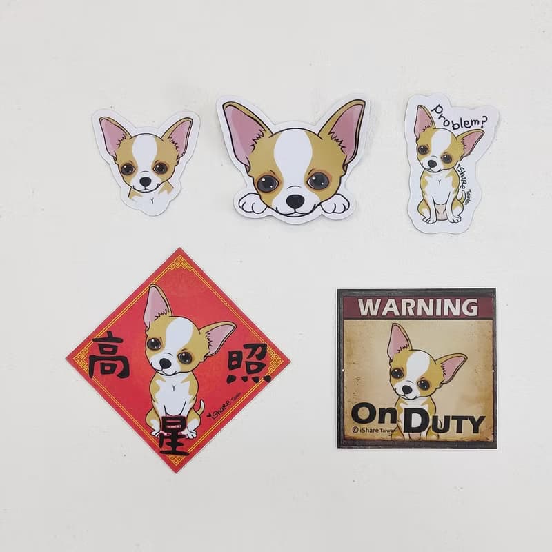 短毛吉娃娃 4毛色 寵物防水抗曬貼紙 行李箱 滑板 衝浪板 春聯