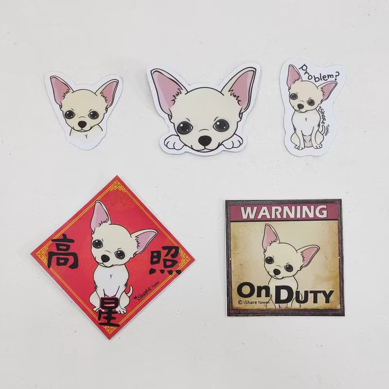 短毛吉娃娃 4毛色 寵物防水抗曬貼紙 行李箱 滑板 衝浪板 春聯