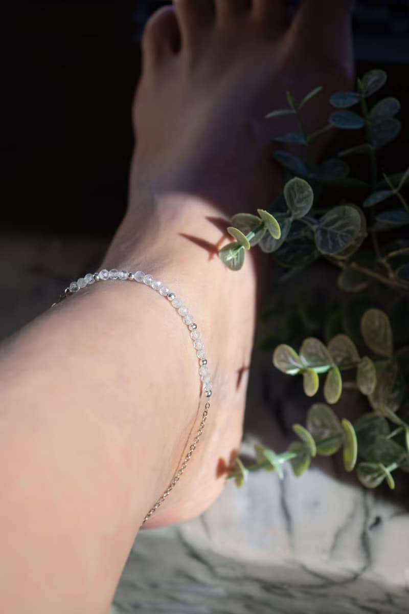 925 Silver Leg Bracelet, Moonstone Anklet, Capricorn stone, Christmas gift