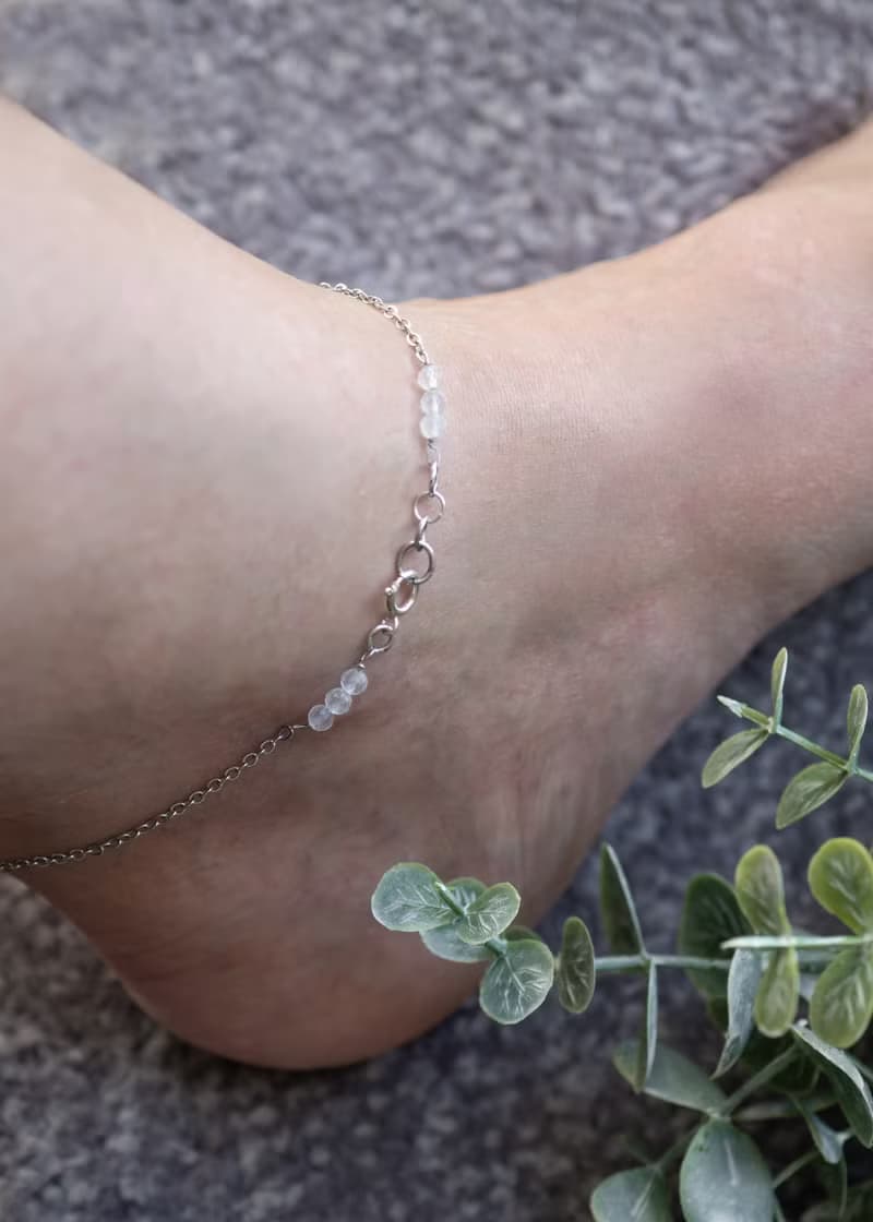 925 Silver Leg Bracelet, Moonstone Anklet, Capricorn stone, Christmas gift