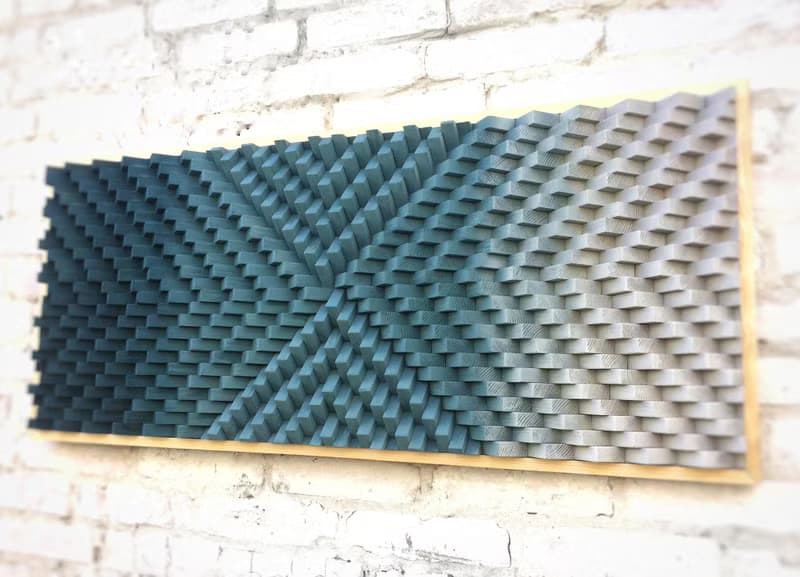 Large Wood Wall Art - Gradient Navy Blue Gray - Modern 3D - Sound Diffuser