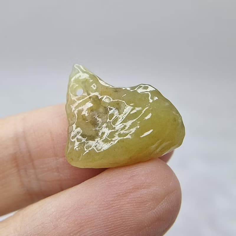 冰種起膠黃翡原石 無事牌吊墜牌件 | 天然緬甸玉A貨翡翠