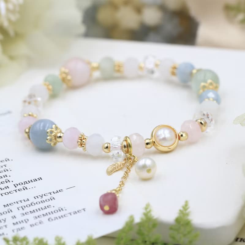 摩根石 粉晶 海藍寶 珍珠戀愛紓壓好人緣水晶手鍊 愛與希望之宮